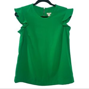 J. Crew Kelly Green Flutter Sleeve Top Size 2